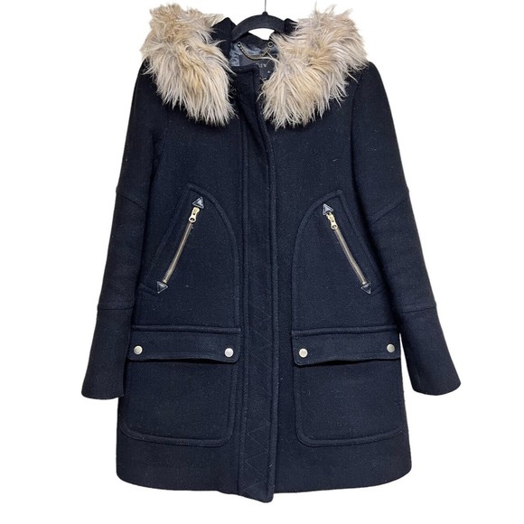 J.CREW Jackets & Blazers - J. Crew Stadium Cloth Nello Gori Chateau Parka Wool Coat Hooded Black Women’s 6